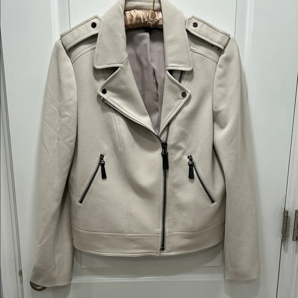 Ann Taylor Cream Leather Moto Jacket - Picture 7 of 8